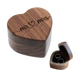 Wedding Ring Box for Wedding Ceremony, Ring Bearer Box, Wooden Heart Ring 
Box Engraved (Mr and Mrs Walnut Wood)